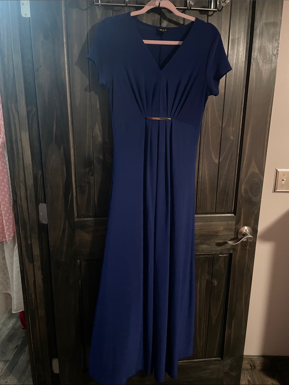 IMAN Royal Blue V-Neck Maxi Dress with Waist Bar Detail